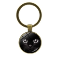 Portachiavi vintage in bronzo con ciondolo cabochon in vetro occhi di gatto nero - Stile Testa di Gatto Nero Realistica (JY007899-4)