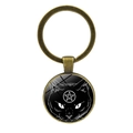 Portachiavi vintage in bronzo con gatto nero e ciondolo a cupola in vetro pentagramma - Stile Viso di Gatto Nero Pentagramma (JY007899-3)