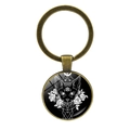 Portachiavi vintage in bronzo con gatto, pentacolo e rosa in stile gotico e misterioso - Stile Gatto Strega Pentagramma Rosa (JY007899-1)