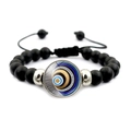 Détail de perles noires mates et breloque Evil Eye sur bracelet tissé ajustable - Style à Motif d'Œil Géométrique Radial (JY007914-11)