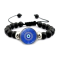 Verstellbares Armband aus schwarzen matten Perlen mit blauem Evil Eye Anhänger und Silberperlen - Großes Blaues Augapfelmuster Stil (JY007914-4)