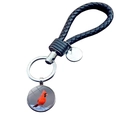 Macro detail of cardinal bird glass pendant with black braided leather strap keychain - Cardinal Perching HD Photo (JY007883-7)