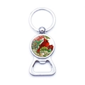 Detailed macro view of silver cardinal bird bottle opener keychain with artistic design - Vintage Cardinal Scroll Ornament (JY007886-12)