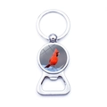 Polished silver cardinal bird bottle opener keychain with glass gem and metal ring - Exquisite Cardinal Painted Style (JY007886-7)