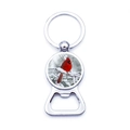 Cardinal bird bottle opener keychain with glass gem and winter snow scene design - Realistic Cardinal Snow Scenery (JY007886-5)