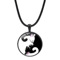 Detailed view of Yin Yang cat pendant necklace with glass cabochon and black cord - Pink Ear Cat Tai Chi Style (JY007933-24)