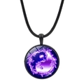 Macro shot of purple Yin Yang butterfly pendant with round glass cabochon and black rope - Purple White Flame Tai Chi Style (JY007933-19)