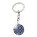 Detail of the blue glass evil eye charm with a silver-tone metal keyring and chain - Jy007903-6