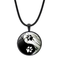 Yin Yang paw print glass pendant necklace with black cord for cat and dog lovers - Tai Chi Paw Print Style (JY007933-17)