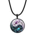 Tai Chi Yin Yang butterfly glass pendant necklace with black cord on white background - Purple Butterfly Heart Style (JY007933-2)