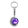 Macro detail of rotating yin yang butterfly pendant on silver stainless steel keychain - Purple Flame Tai Chi Style(JY007930-19)