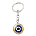 Portachiavi occhio turco blu con ciondolo in vetro cristallo blu e catena d'argento - Malocchio con Trama a Grana Dorata (JY007903-3)