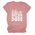 Rosa meliertes T-Shirt mit Life is Better With Dogs Aufdruck und Rundhals - Roségold (Weiße Schrift)