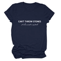 Dark blue short sleeve T-shirt with CAN'T THROW STONES letter print in cotton - Navy Blue (White Font)