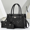 Set di tre borse tote nere da donna con fiocco vintage in metallo e tracolla inclusa - Nero