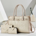 Set di borse beige da 3 pezzi con trama metallica ed elegante fiocco dorato - Cachi