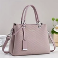 Lilac woven texture tote bag with Fashion Queen logo and adjustable strap for women - Pink Purple