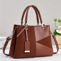 Sac à main élégant marron en cuir lisse et détails tressés avec bandoulière réglable - Jaune Terre