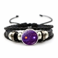 Bracelet en cuir tressé avec breloque Yin Yang galaxie violette et accents argentés - Ciel Étoilé Violet Yin Yang (JY007928-4)