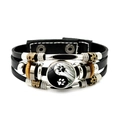Bracciale multistrato in pelle stile bohémien con ciondolo Yin Yang a zampa e perline - Impronta di Zampa Yin Yang (JY007935-17)