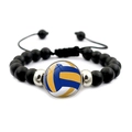 Detail van volleybal kraalarmband met zwarte matte kralen en verstelbaar koord - Driekleurige Volleybal Stijl (JY007981-8)