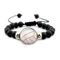 Verstelbare armband van zwarte matte kralen met een volleybal sport bedeltje - Volleybal Stijl (JY007981-6)