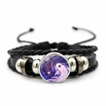 Multilayer leather bracelet featuring Yin Yang koi fish glass cabochon and metal beads - Purple Koi Yin Yang Style (JY007986-2)