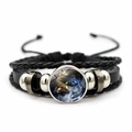Braided leather bracelet with golden and blue koi fish yin yang glass dome charm - Blue Gold Koi Yin Yang Style (JY007986-3)