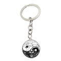 Silver dragon and tiger yin yang pendant keychain with polished metal finish on white background - Dragon And Tiger Battle Yin Yang Tai Chi Style (JY007999-7)