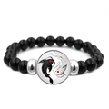 Yin Yang Koi Fish beaded bracelet with black polished stones and silver spacer beads - Black and White Red-Eyed Koi (JY007992-8)