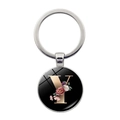 Close-up of a round alphabet Y keychain with elegant floral patterns on black background - Letter Y (JY008011-Y)