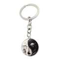 Détail d'un pendentif loup noir et blanc artistique avec chaîne de porte-clés en métal - Style Tête De Loup Yin Yang Noir Et Blanc (JY007999-4)