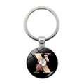 Detailed view of metal keychain with letter X and floral pattern under glass dome - Letter X (JY008011-X)