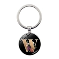 Detailed view of silver keychain with a glass floral pendant featuring golden letter W - Letter W (JY008011-W)