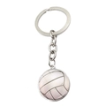 Porte-clés de volleyball en métal argenté avec pendentif rond en verre blanc pur - Jy007982-6