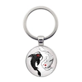 Porte-clés Yin Yang Poisson Koi avec pendentif en verre de gemme du temps - Style Koi Noir et Blanc Yeux Rouges (JY007985-8)