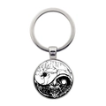 Porte-clés en métal avec pendentif rond en verre et motif Dragon Tigre Tai Chi Yin Yang en noir et blanc - Style Dragon Tigre Noir et Blanc (JY007985-7)