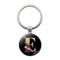 Silver alphabet keychain with letter E and floral accents on a glass pendant - Jy008011-e