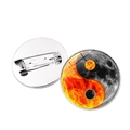 Detailed view showing the front and back of Yin Yang Tai Chi sun and moon round brooch - Red & Yellow Sun Meteorite Moon Style (JY007988 Silver-10)