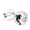 Yin Yang Koi Fish Dragon Moon brooch with polished black and white enamel finish - Red-Eyed Koi Yin Yang Style (JY007988 Silver-8)