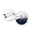 Detail of yin yang wolf badges showing front pattern and silver metal back safety pin - Double Wolves Sun & Moon Yin Yang Style (JY007988 Silver-6)