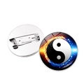 Macro view of Yin Yang Tai Chi glass cabochon brooch with metal safety pin back - Water Fire Ice Fire Tai Chi Style (JY007988 Silver-5)