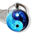 Porte-clés dragon Yin Yang avec motif de galaxie bleue et pendentif rond en métal - Dragon Et Ciel Étoilé (JY007994-1)