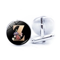 Silver cufflinks with letter Z and floral design on black background under glass - Letter Z (JY008019-Z)