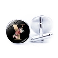 Macro shot of silver-plated cufflinks featuring a glass dome with letter Y and floral motifs - Letter Y (JY008019-Y)