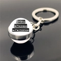 Close-up of silver keychain with glass ball pendant featuring Je t'aime Papa text - Je t'aime Papa Maman French Collection (XSWX2255-17)