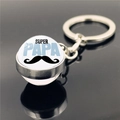 Silver glass ball keychain with Super Papa text and mustache for Father's Day - Super Papa Blue Design (XSWX2255-15)