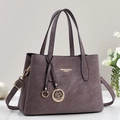 Purple-grey faux leather tote bag with gold lettering and adjustable shoulder strap - Purple