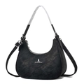 Chic black half-moon shoulder bag with adjustable strap and textured leather finish - Black