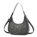Dark grey pebble leather hobo bag with adjustable strap and kangaroo logo detail - Gray